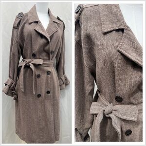 Forever 21‎ Double-Breasted Brown Textured Trench Coat (Tweed Inspired Fabric)